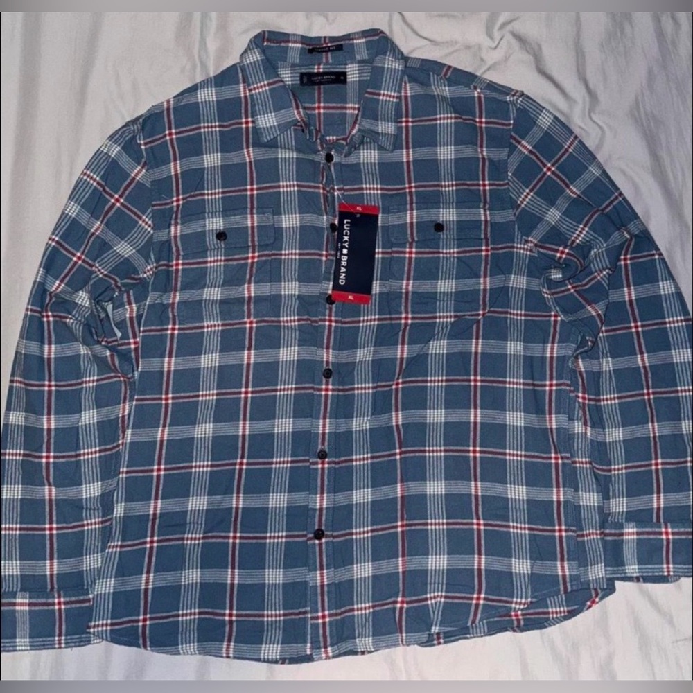 NWT - Lucky Brand Flannel Shirt - Blue Plaid - Men’s XL - Lot 1